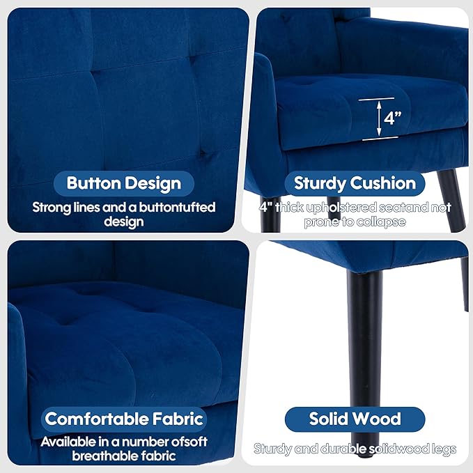 OO BY ORANGE ONLINE Velvet Accent Chair, Mid-Century Modern Tufted Armchair for Living Room, Bedroom & Office (Royal Blue)