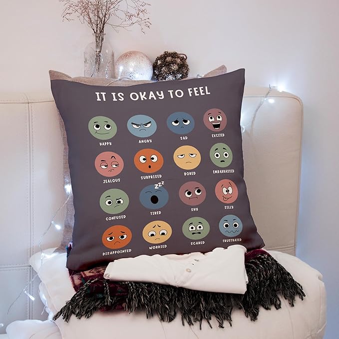 Nogrit Counseling Office Must Haves Throw Pillow Cover, Calming Corner, Mental Health Pillowcase Decor for Home Kids,Mental Health Counselor Gifts, Calming Corner Pillow Covers 18x18 Grey