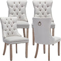 YeahFurn Beige Mid Century Modern Dining Chairs Set of 4, Linen Upholstered Kitchen & Dining Room Chairs with Nailhead Trim & Solid Wood Legs, Elegant Sillas De Comedor (Beige, 4 Pcs)