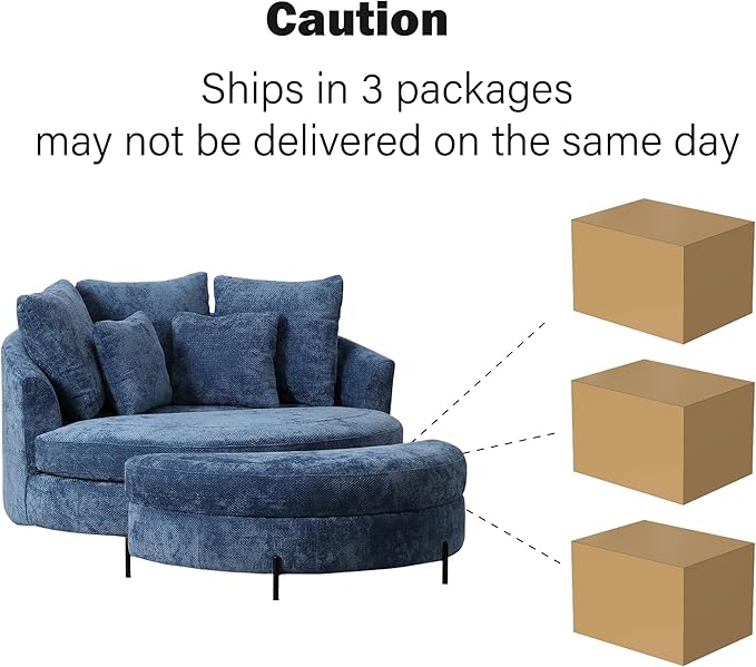 Chifee & Vingol 59.8" W Oversized Accent Barrel Chair Large Round Chair with Ottoman & Movable Wheels,Blue