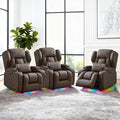 Wall Hugger Power Recliner Chair with Heat and Massage, Overstuffed Reclining Sofa Chair for Living Room Home Theater RV with 3-Side LED Lights/Cup Holders/USB & Type C Port (Coffee)