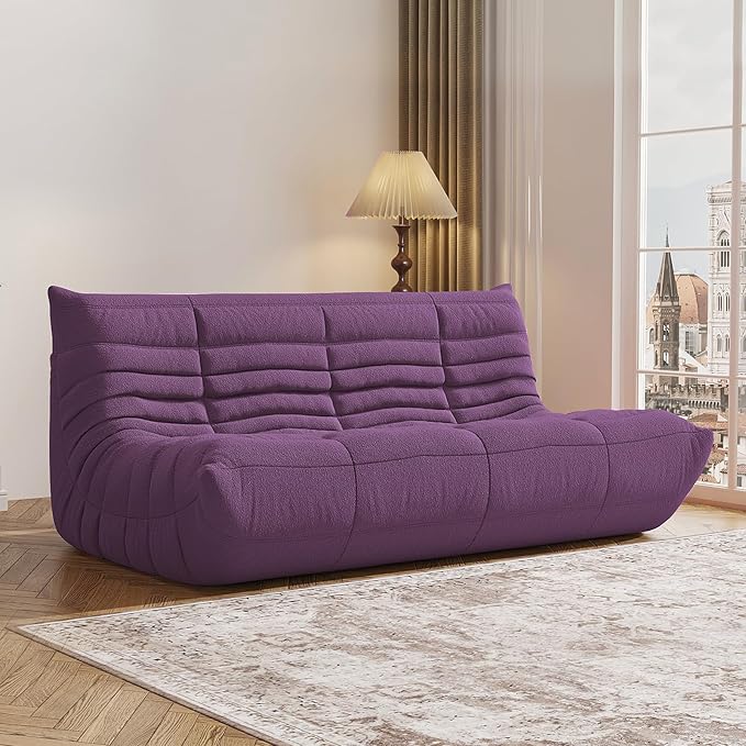 Bean Bag Chair, Fireside Chair, Large Bean Bag Chair for Adults, Bean Bag Chairs for Teens with High-Resilience Foam, Non-Slip Base Floor Lounge Sofa,Living Room (Purple, 3-Seater)