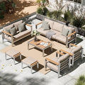 Oasbira Aluminum Outdoor Patio Furniture Set with Coffee Table, 7 Piece Patio Conversation Sets with Thick Cushion, Ottomans, Patio Sectional Furniture Set for Porch, Balcony, Deck, Yard, Silver