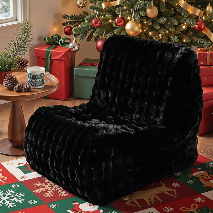Bean Bag Chair for Adults, Giant Beanbag Lounger with Plush Faux Fur, Comfy Memory Foam Chair Floor Lazy Chair for Living Room Bedroom Dorm Apartment Reading Nook，Black