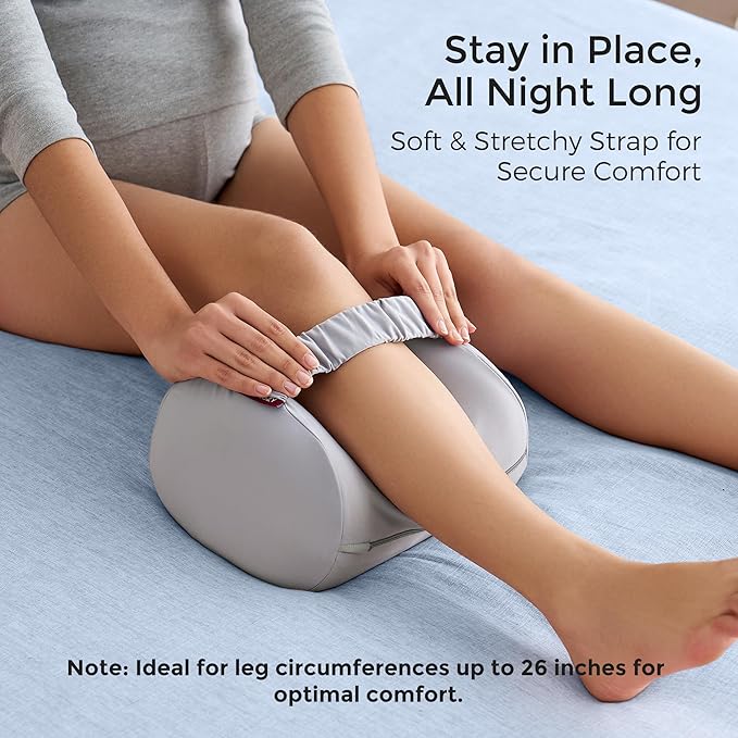 Momcozy Knee Pillow for Side Sleepers with Cooling Cover, Soft Memory Foam Spine Alignment Pregnancy Leg Pillow for Hips, Back, Sciatica Pain, Fixed Strap for Moving, Wider Contact Even Pressure