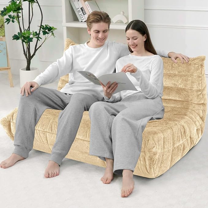 HABUTWAY Bean Bag Chair, Giant Bean Bag Chairs for Adults, 3 Seater Fireside Chair, Lazy Large Floor Bean Bag Sofa for Living Room, Bedroom, Dorm, Office (Khaki)