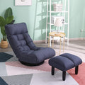 360° Swivel Floor Chair Single Lazy Sofa Leisure Balcony Reclining Japanese Tatami Adjustable Recliner with Ottoman for Living Room, Bedroom, Indoor Use (Footstool, Navy)
