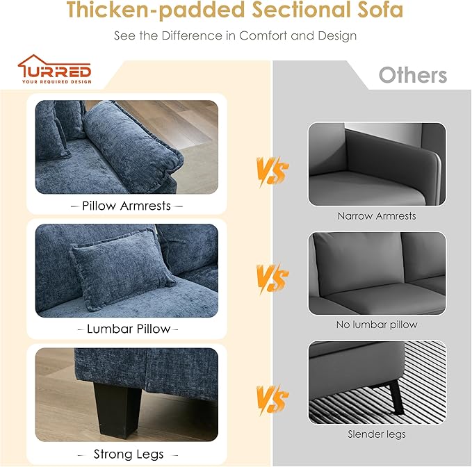 URRED Cloud Couch Modular Sectional Sofa, 157" Modern U Shaped Deep Seat Sofa with 2 Ottomans & Pillows, Ultra Comfy Chenille Couches for Living Room, Bedroom or Apartment, Blue