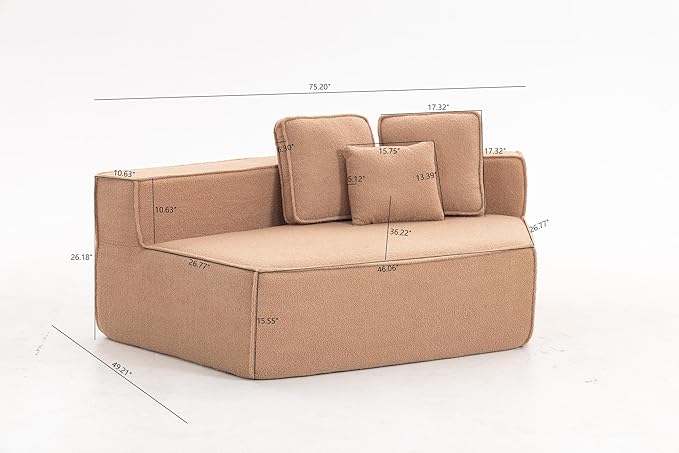 KEIKI 75.2" Teddy Fleece Single Sofa Chair – Soft Modular Floor Couch with Oversized Seat, Triple Back Cushions & All-Foam Comfort, Perfect Lounge Chair for Bedrooms, Studios & Relax Corners