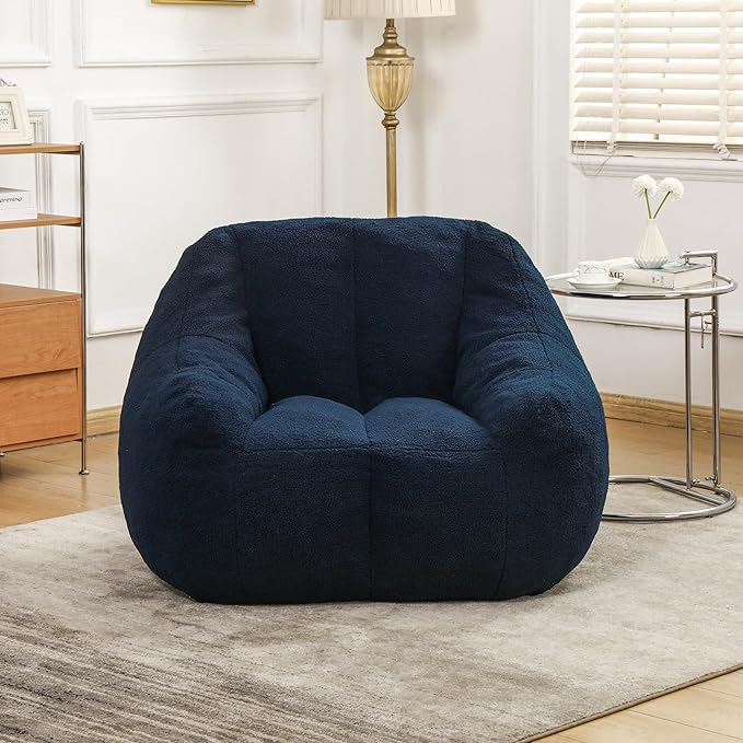 Setawix Bean Bag Chair with Filler, Comfy Teddy Bean Bag Chairs for Adults and Kids, Cozy BeanBag Sofa Fully Floor Couch with Memory Foam for Living Room Bedroom,Dark Blue