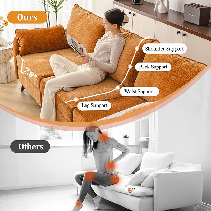 Rexulqo 73'' Loveseat Sofa with All Seats Storage, Modular Sectional Couch with Deep Seat,Oversized Comfy Couch with 7.8'' Cushion,Large Sofa for Living Room,Bedroom,Velet,Yellow