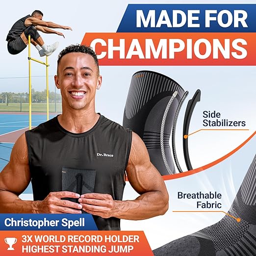 DR. BRACE ELITE Knee Brace with Size Stabilizer (2 Pack) Knee Brace for Women & Men, Workout, Sports, Daily Knee Compression Sleeve for Maximum Knee Pain Support & Fast Recovery (Pluto, Medium)