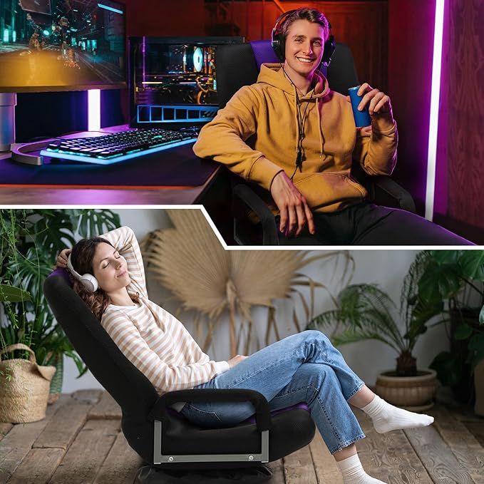 ACIPENSER Swivel Gaming Chair Multipurpose 2PACK Floor Gaming Chair for Playing Video Games, TV, Reading w/Armrest Lumbar Support & 6 Adjustable Postion Backrest for Adults & Kids,Purple