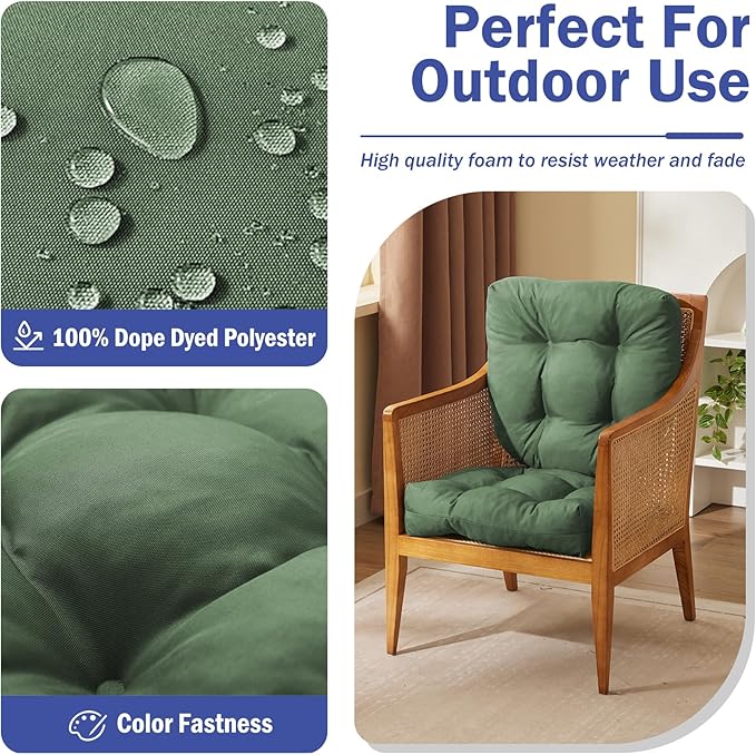 IPYNBAP Outdoor Chair Cushions Set of 2, Patio Chair Cushions with Ties, 19x19+5” Tufted Outdoor Seat Cushions, Waterproof Patio Furniture Cushions, Outdoor Dining Chair Pads, Forest Green