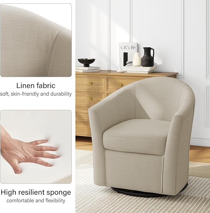 DREAMSIDEA Swivel Accent Chair Armchair, Modern Round Single Sofa Seating Comfy Reading Barrel Chairs for Living Room Bedroom (Brown, Set of 2)
