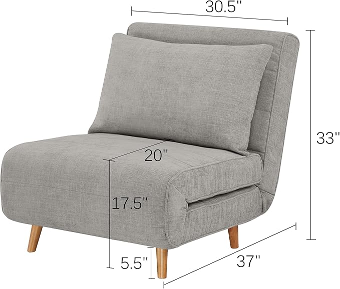 CITTANEO 31" Convertible Sleeper Chair, 3-in-1 Foldable Chair Bed with Pillow, 3-Position Adjustable Backrest, Single Sofa Bed for Apartment, Office, Medium Gray