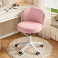 Small Round Rolling Desk Chair Armless Comfy Vanity Computer Chair with Low Backrest PU Leather Height Adjustable Swivel Work Spa Chair