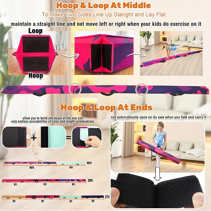 MARFULA 6 FT / 8 FT / 9 FT Folding Gymnastics Beam Foam Balance Floor Beam - Extra Firm - Suede Cover - Anti Slip Bottom with Carry Bag for Kids/Adults Home Use