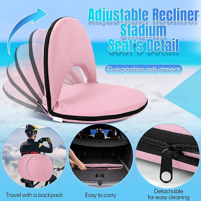 Maitys Stadium Seats for Bleachers with Back Support and Cushion Pad Folding Bleacher Seat with Backrest Wide Padded Elementary School Classroom Floor Chairs, 5 Reclining Positions