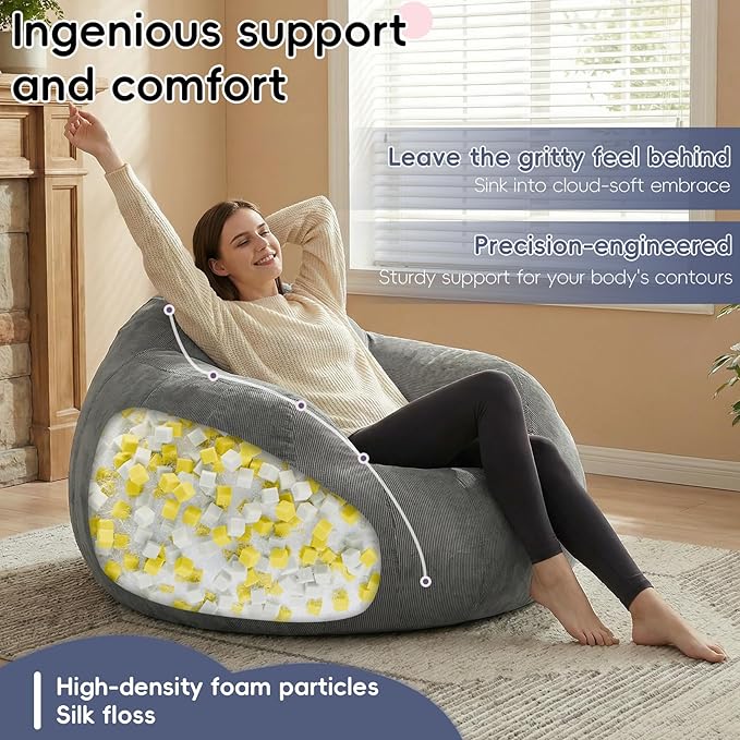 Custom 5FT Bean Bag Chairs for Adults/Teens, Large Bean Bag Chairs with High-Density Foam Fill, Ergonomic Beanbag Sofa with Back Support for Bedroom, Living Room, Dorm, Office & Lounge (Custom Colors)