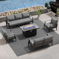 RTDTD Aluminum Outdoor Patio Furniture Set,5 Pieces 7 Seats Patio Conversation Sets with 45" Propane Fire Pit Table,Metal Patio Sectional Furniture Set w/5.1" Cushions for Porch,Deck,Backyard,Grey