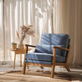 VINGLI Solid Wood Wide Armrests Accent Chair,Upholstered Mid Century Modern Chair with Pillow,Comfy Reading Chair Farmhouse Arm Chair,Chairs Living Room,Bedroom,Guest Room,Chenille Fabric,Dark Blue