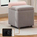 Boucle Vanity Chair with Storage, Swivel Vanity Stool with Safety Hinge, Upholstered Makeup Chair with Wheels, Square Ottoman Stool for Living Room, Dressing, Bedroom, Grey