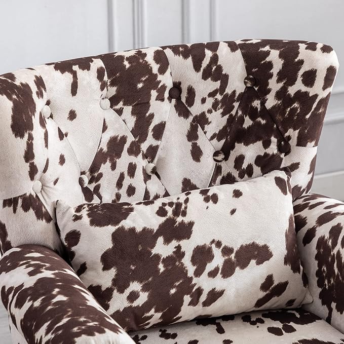 LZAREAL Accent Reading Arm Chairs with Ottoman Set of 2 for Living Room Bedroom, Midcentury Modern Corner Sofa Chair, Wingback Waiting Room Club Chair with Tufted Back &Lumbar Pillow, Fabric Cow