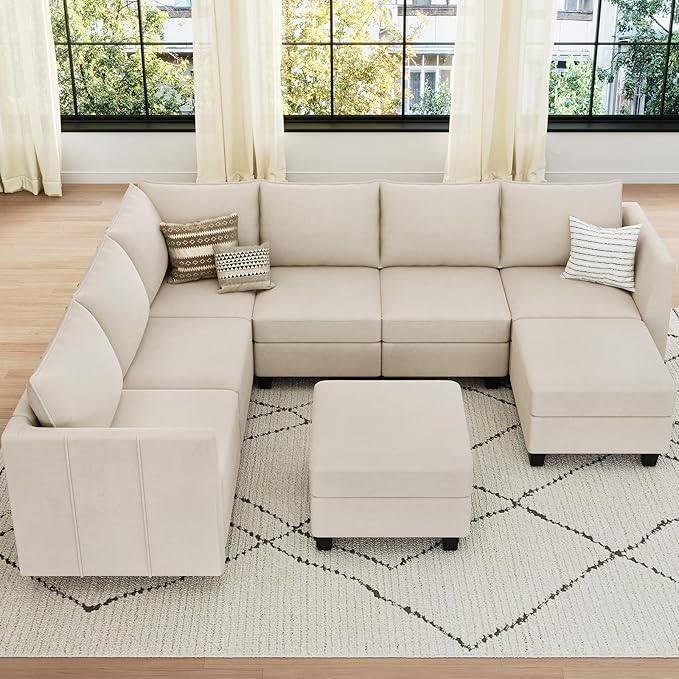Belffin Modular Sectional Sofa U Shaped Couch with Storage Ottoman Velvet Sectional Couch for Living Room, Beige