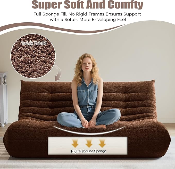 Selyteramy 3 Seat Oversized Bean Bag Chairs for Adults, Memory Foam Fireside Beanbag Couch, Comfy Bean Bag Lounger Lazy Sofa for Living Room, Bedroom, Playroom, Coffee