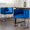 VESCASA Velvet Upholstered Dining Chairs with Barrel Back, Mid Century Modern Padded Restaurant Chairs with Chrome Metal Frame for Kitchen, Dining Room, Set of 2, Blue