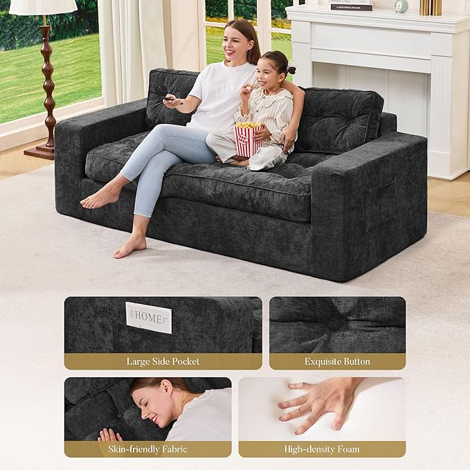 Hobestluk 3-Seater Sofa Boneless Couch with Tufted Button Design 2 in 1 Comfy Cloud Couch Oversized Sofa for Living Room Bedroom Apartment or Office (Grey, 3 Seater)