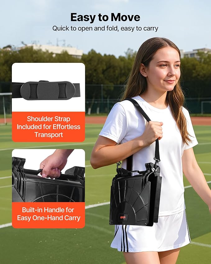 VEVOR Stadium Seat, Folding Bleacher Chair with Back Support and Thick Cushion, Padded Stadium Seat for Bleacher Includes Shoulder Strap, Hooks, Cup Holder, Lycra Material, Side Pocket, PP Material