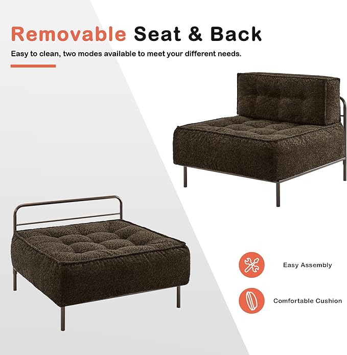 MCombo Modular Sofa Couch with Removable Cushion, Accent Sofa Chair, Upholstered Sofa for Living Room, Apartment, Office (Chocolate, Middle Seat)