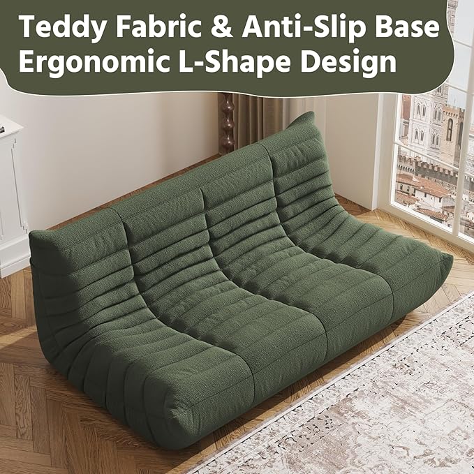 Bean Bag Chair, Fireside Chair, Large Bean Bag Chair for Adults, Bean Bag Chairs for Teens with High-Resilience Foam, Non-Slip Base Floor Lounge Sofa,Living Room (Green, 3-Seater)