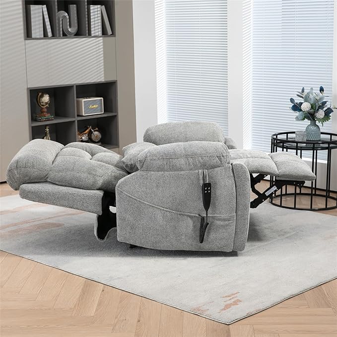Oversized Lumbar Power Lift Chair with Heat and Massage for Elderly, 26in Extra Wide Recliner Chair for Big Man 400lbs, Dual Motor Hidden Cup Holder Lay Flat Recliner for Seniors Sleeping