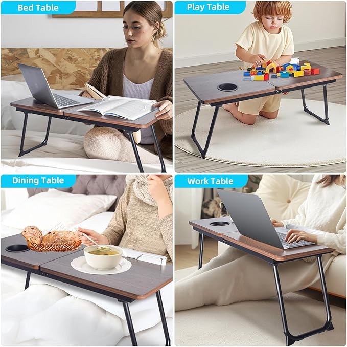 28.6" Foldable & Adjustable Laptop Bed Tray Table - Extra Large Portable Lap Desk with Phone Holder & Cup Holder, Lightweight & Sturdy for Working, Eating, Reading, Writing in Bed, Couch, Floor