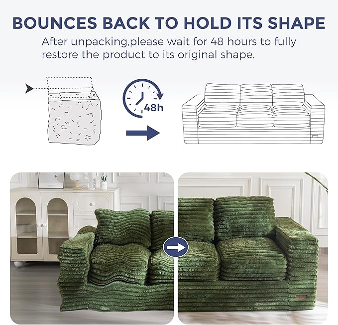 MAXYOYO 3-Seater Boneless Sofa Couch, Modern Faux Fur Sofa for Living Room, Soft Bean Bag Chair High-Density Foam Couch with Pillows, No Assembly Required