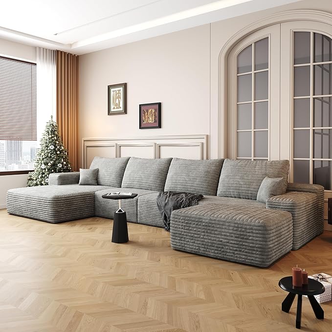 AUGOP 136" Sectional Couches for Living Room Modern Modular Sofa with L-Shape Couchs Upholstered Boneless Couch Deep Seat Sectional Couch with Chaise (Grey, Left Facing Chaise+3Seaters+Ottoman)