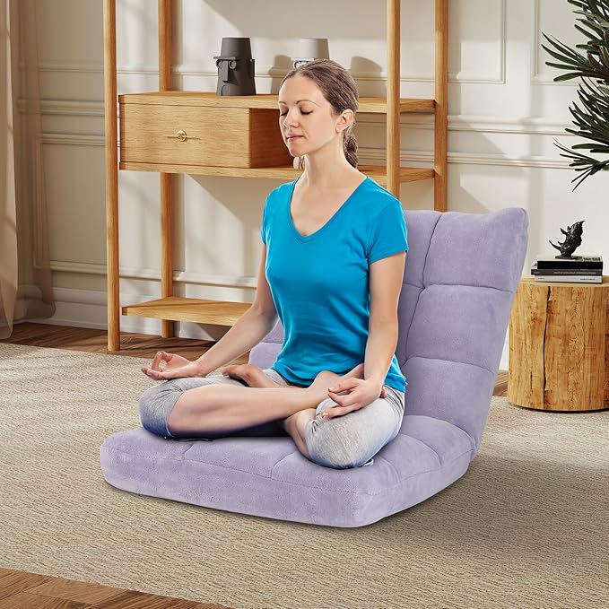 ARLIME Adjustable Floor Chair, 14-Position Lazy Sofa Chair with Back Support & Thick Padding, Portable Foldable Floor Couch for Adults, Kids, Use in Bedroom, Living Room, Home Theater (Light Purple)