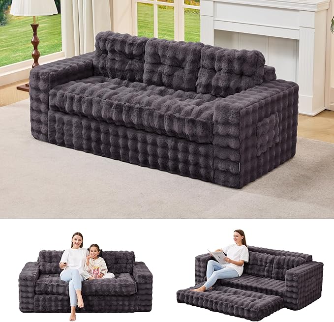 Hobestluk 3-Seater Sofa Boneless Couch with Tufted Button Design 2 in 1 Comfy Cloud Couch Oversized Sofa for Living Room Bedroom Apartment or Office (Dark Grey, 3 Seater)