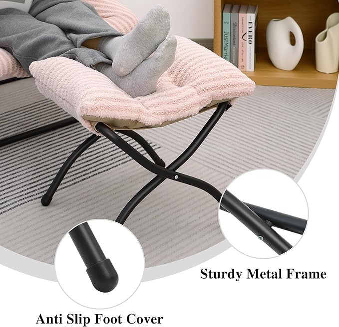 Mordchil HF 15"(H) Folding Ottoman, Foldable Footrest Stool, Portable Small Foot Stool for Couch, Collapsible Foot Rest Ottoman for Sofa, Accent Padded Ottomans for Living Room, Bedroom, Stripe Pink