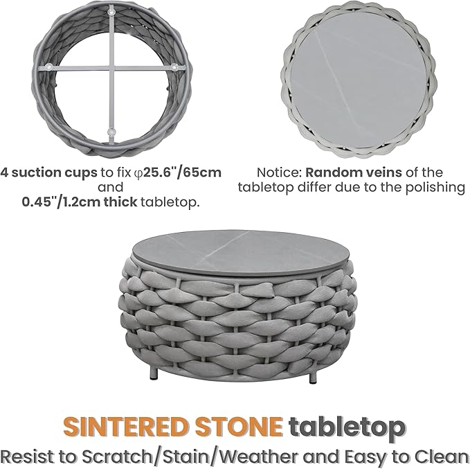 Erotr Fully Assembled Patio Furniture Set: 5-Piece Woven Rope Outdoor Conversation Set Cushioned - Modern Metal Deck Loveseat Chair Table Set - Porch Seating for Courtyard Garden Poolside Hotel Resort