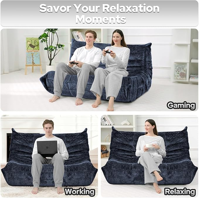 HABUTWAY Bean Bag Chair, Giant Bean Bag Chairs for Adults, 3 Seater Fireside Chair, Lazy Large Floor Bean Bag Sofa for Living Room, Bedroom, Dorm, Office (Navy Blue)