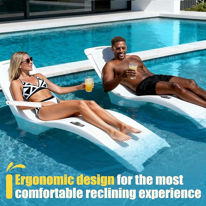MARKETTY Pool Lounger, Fade-Resistant, Waterproof, Anti-Floating Patio Furniture, Pool Lounge Chair for Sun Shelf, Use in Pools with Shelves Up to 9-Inches Deep or Outside Pool Deck, White