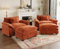 HUSFU Oversized Accent Chair with Ottoman, Chenille Cloud Couch Chair with Deep Seat and Extra Wide Armrests, Comfy Reading Armchair for Bedroom, Living Room, Set of 2, Terracotta Orange