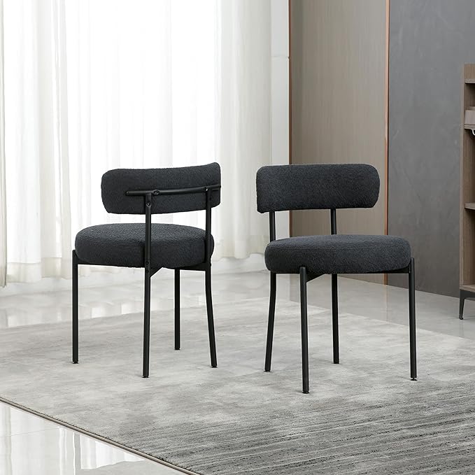 DYHOME Black Dining Chair One Chair for Kitchen Dining Room,Upholstered Boucle Dining Chair with Black Metal Legs,Curved Backrest Modern Dining Room Chair