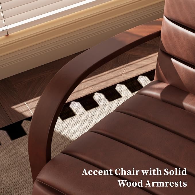 Chifee & Vingol 360° Swivel Accent Chair 30.3" W PU Leather Swivel Living Room Chair with Solid Wood Armrests Mid Century Modern Reading Chair,Set of 2,Brown