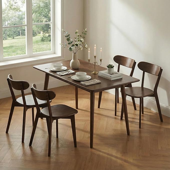 Bamskov Walnut Oak Wood Dining Chair - Set of 2, Mid-Century Modern, Ergonomic, Easy Assembly