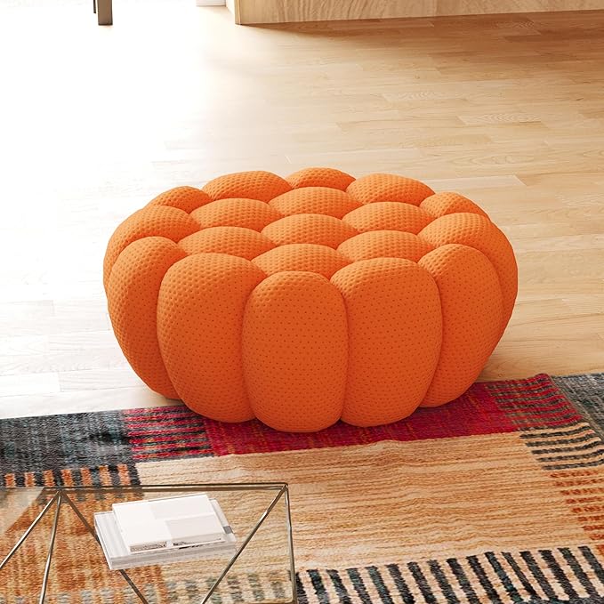 JACH 41.24'' Modern Lazy Floor Ottoman, Bubble Footstool, Upholstered Mesh Fabric Bubble Couch Sofa, 3D Honeycomb Shape Ottoman for Living Room, Office, Apartment, Small Space (Orange)